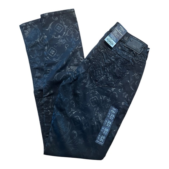 Silver Jeans Co. Suki Super Skinny Black Jacquard Floral Jeans 28x31 NWT Stretch - Picture 1 of 13